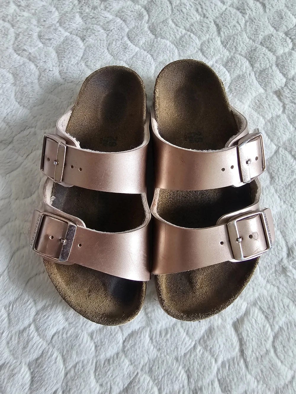 Birkenstock Kids Metallic Rose Gold Double-Buckle Slide Sandals